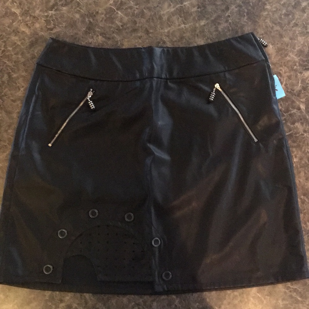 NEW Jamie Sadock Black Faux-Leather Skirt, Size 12